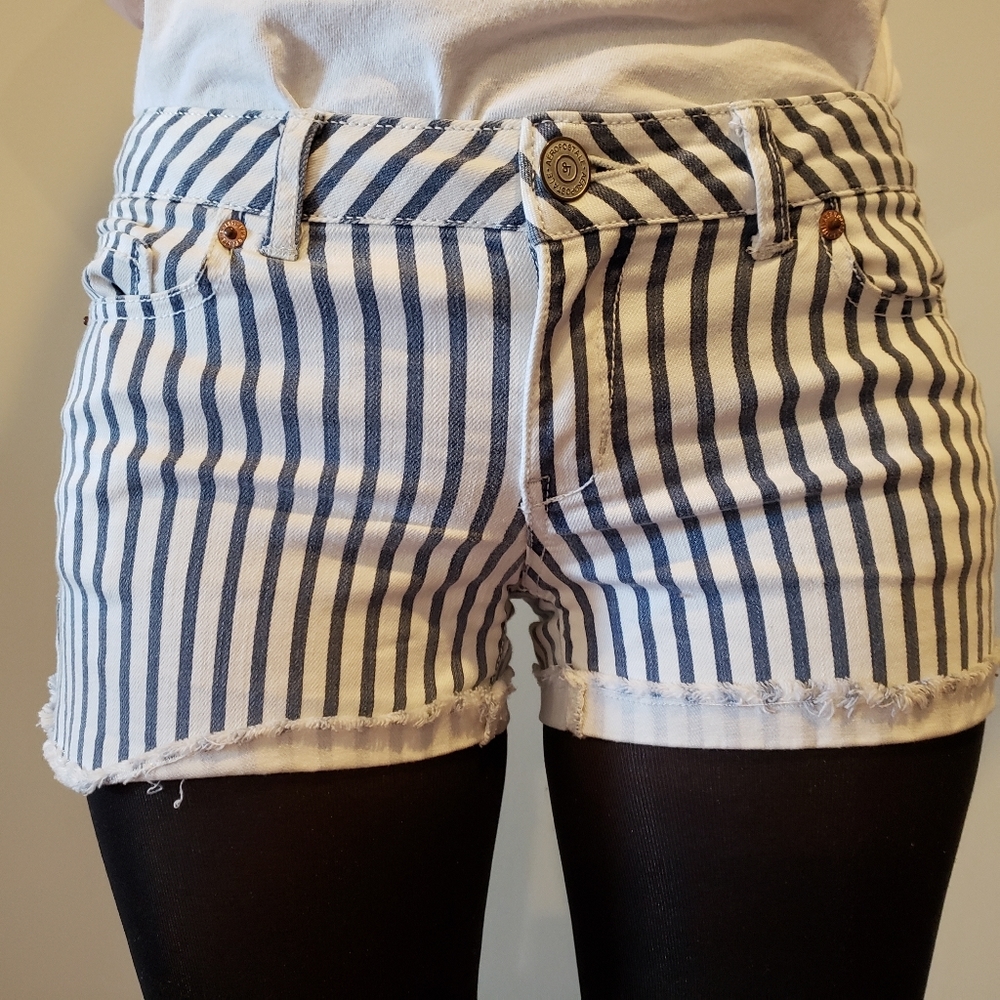 Aeropostale Pinstripe Denim Cutoffs (Blue&White)